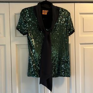 Tory Burch sequin top with chiffon tie